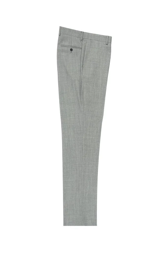 Tiglio Luxe Light Gray Birdseye Flat Front, Pure Wool Modern Fit Dress Pants 2560 TIG1018