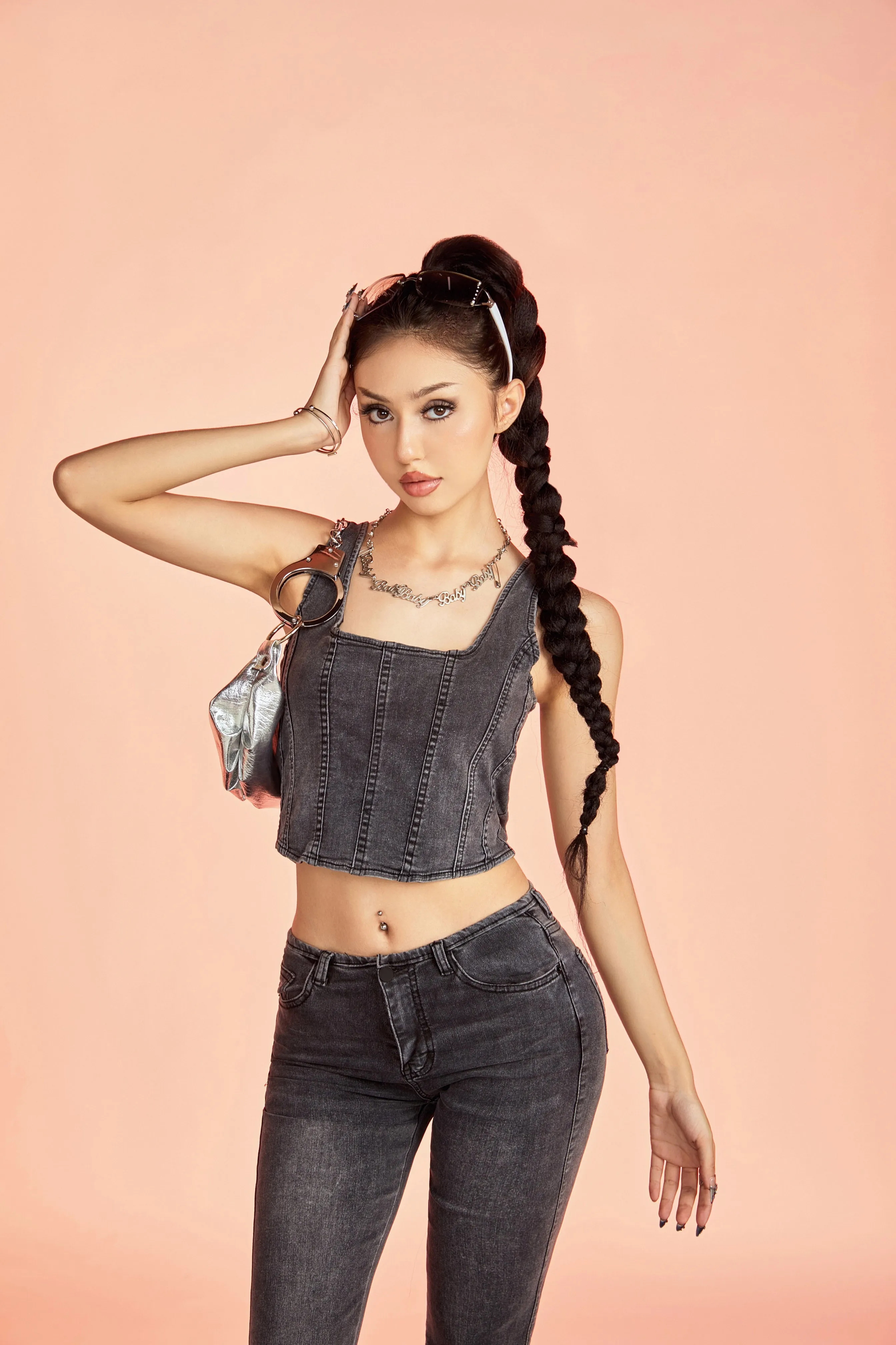 Unicorn Blood Denim Blue Corset Top Low Waist Flare Jeans Matching Set