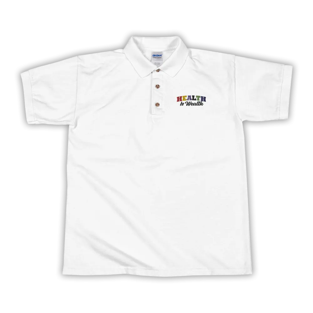 Unisex Health Is Wealth College Letter Polo Shirt