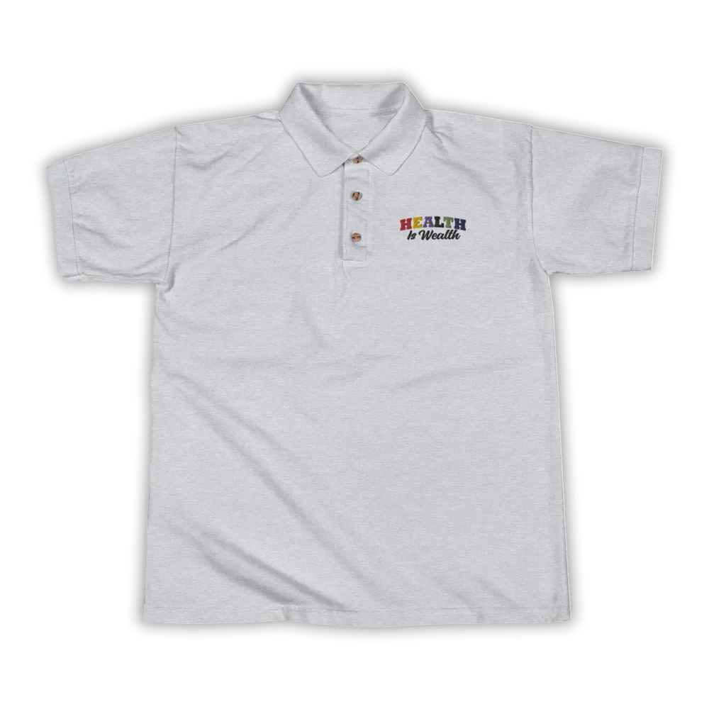 Unisex Health Is Wealth College Letter Polo Shirt