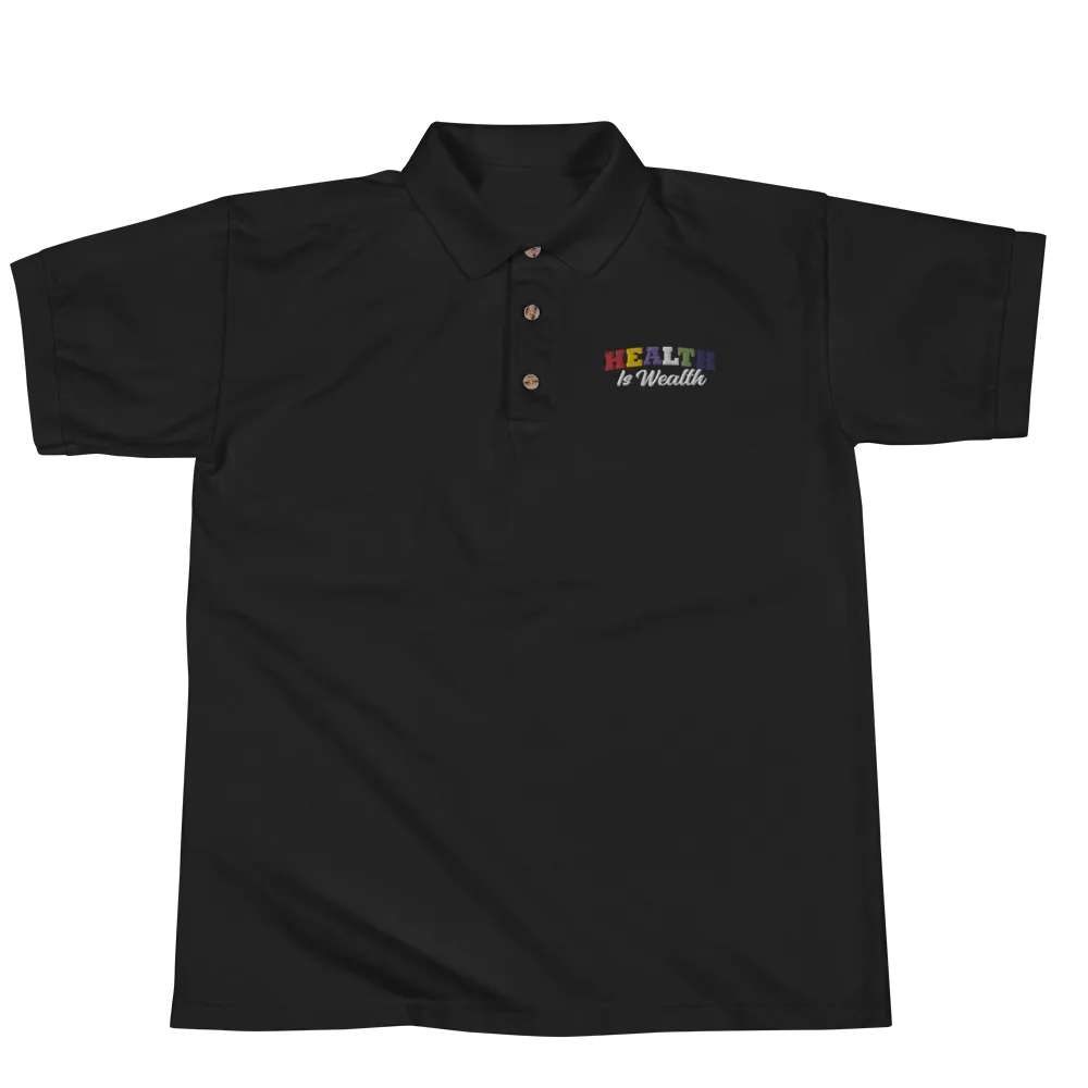 Unisex Health Is Wealth College Letter Polo Shirt