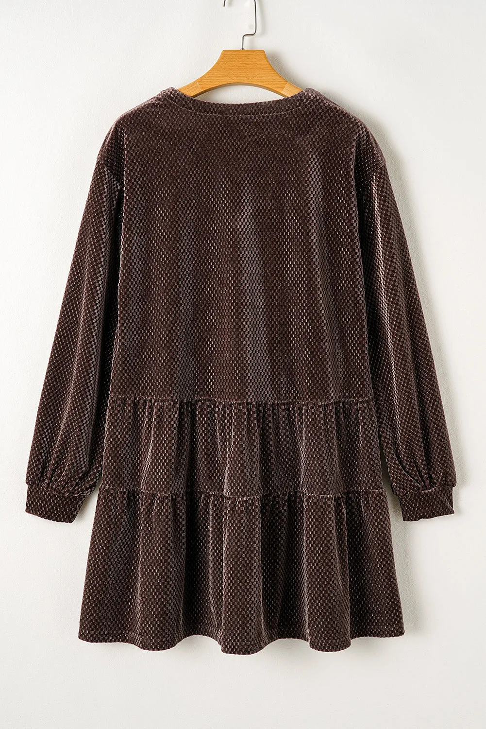 Velvet Shift Dress with V Neck and Geometric Print