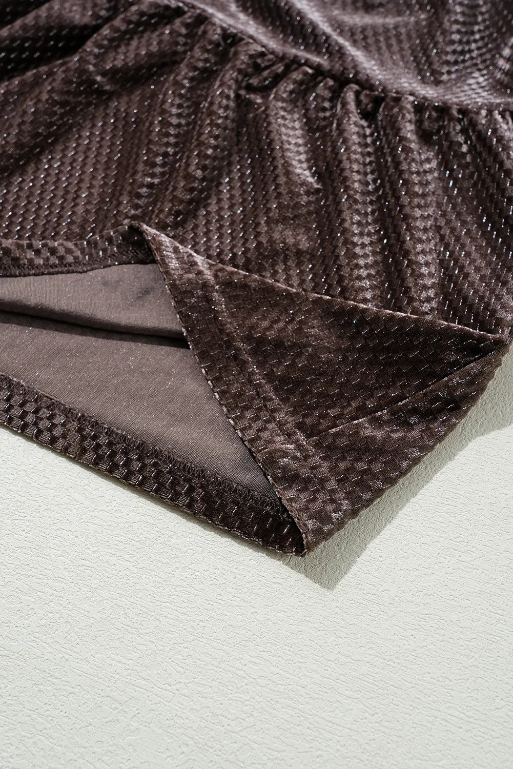 Velvet Shift Dress with V Neck and Geometric Print
