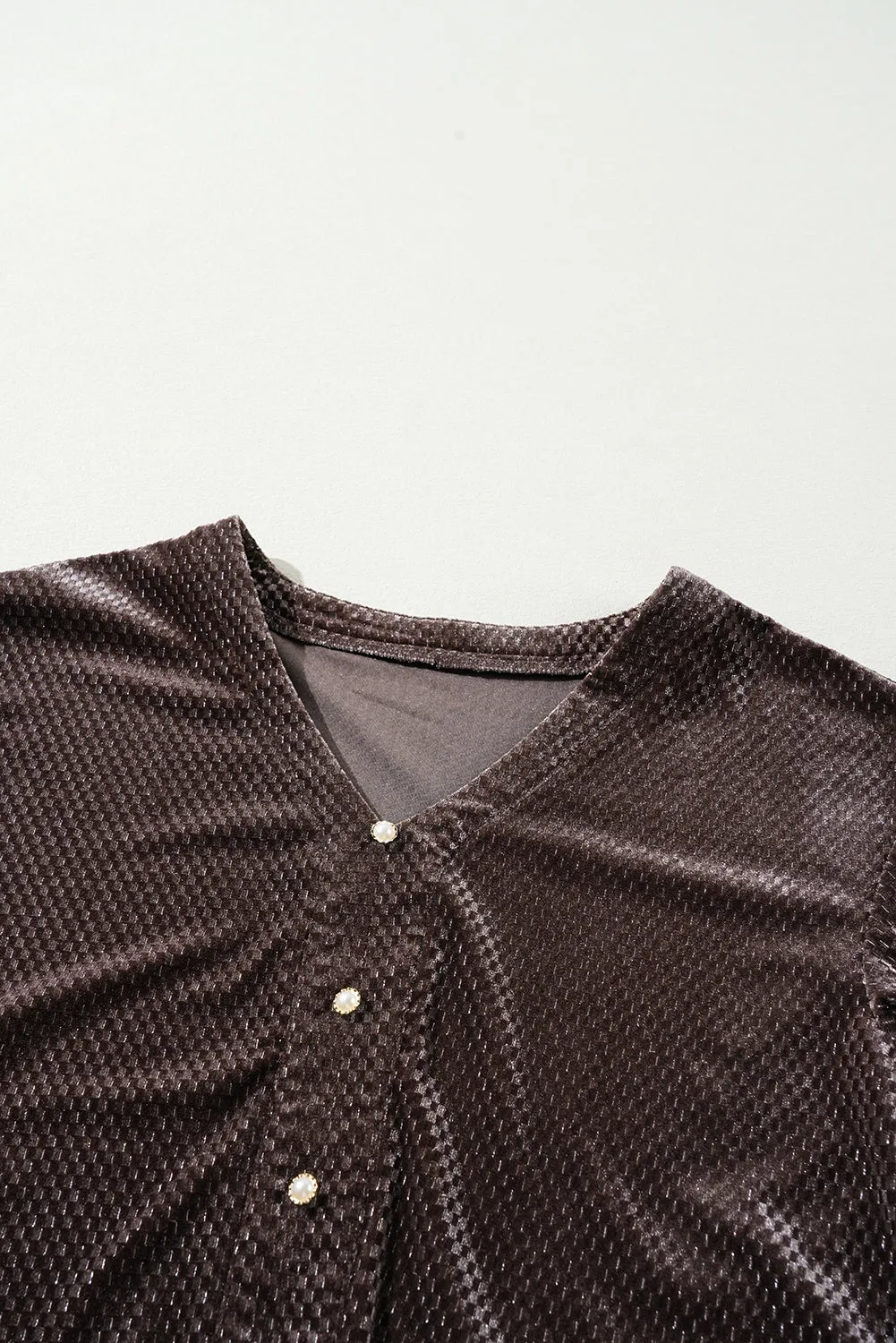 Velvet Shift Dress with V Neck and Geometric Print