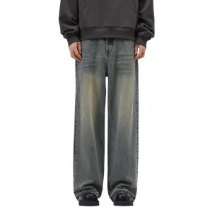 Vintage Washed Raw Hem Bootcut Jeans