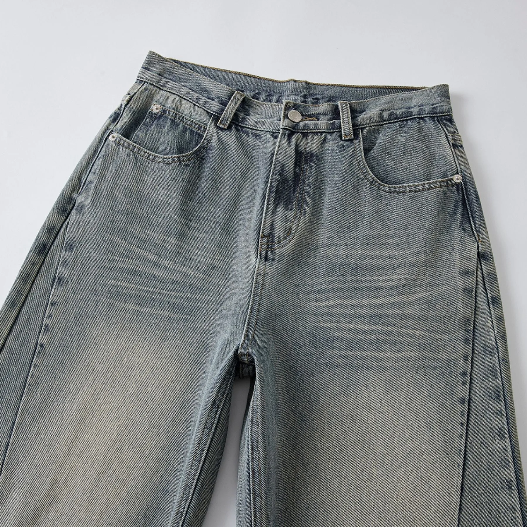 Vintage Washed Raw Hem Bootcut Jeans