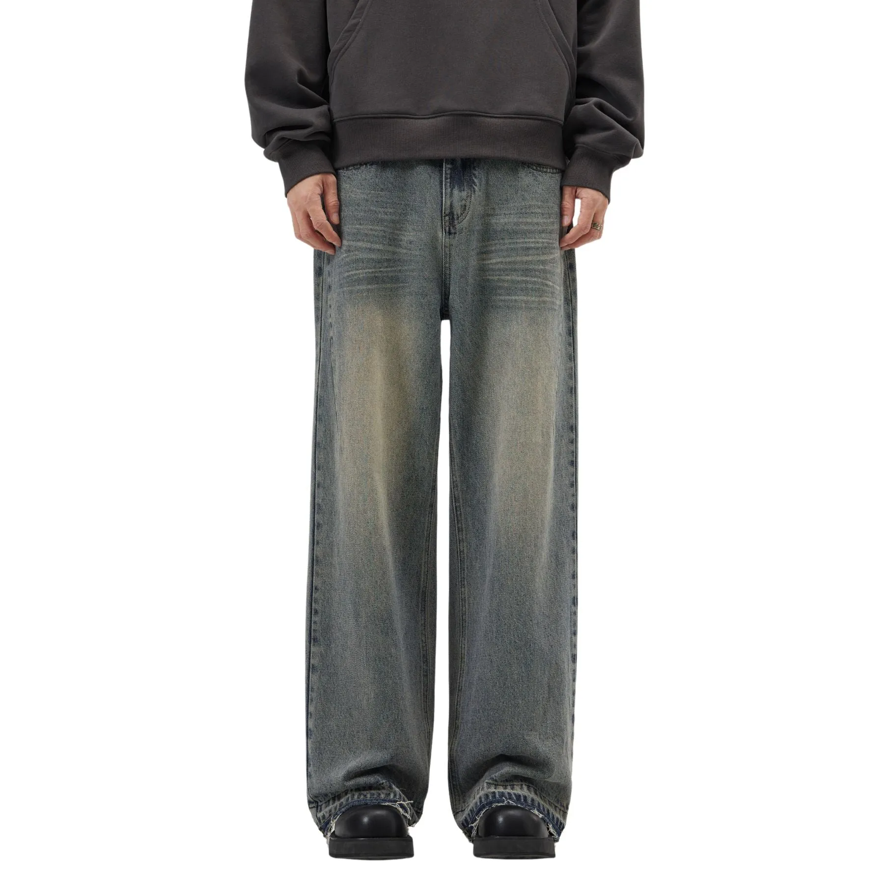 Vintage Washed Raw Hem Bootcut Jeans