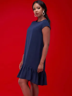 Vivo Ayana Cap Sleeved Shift Dress - Navy Blue