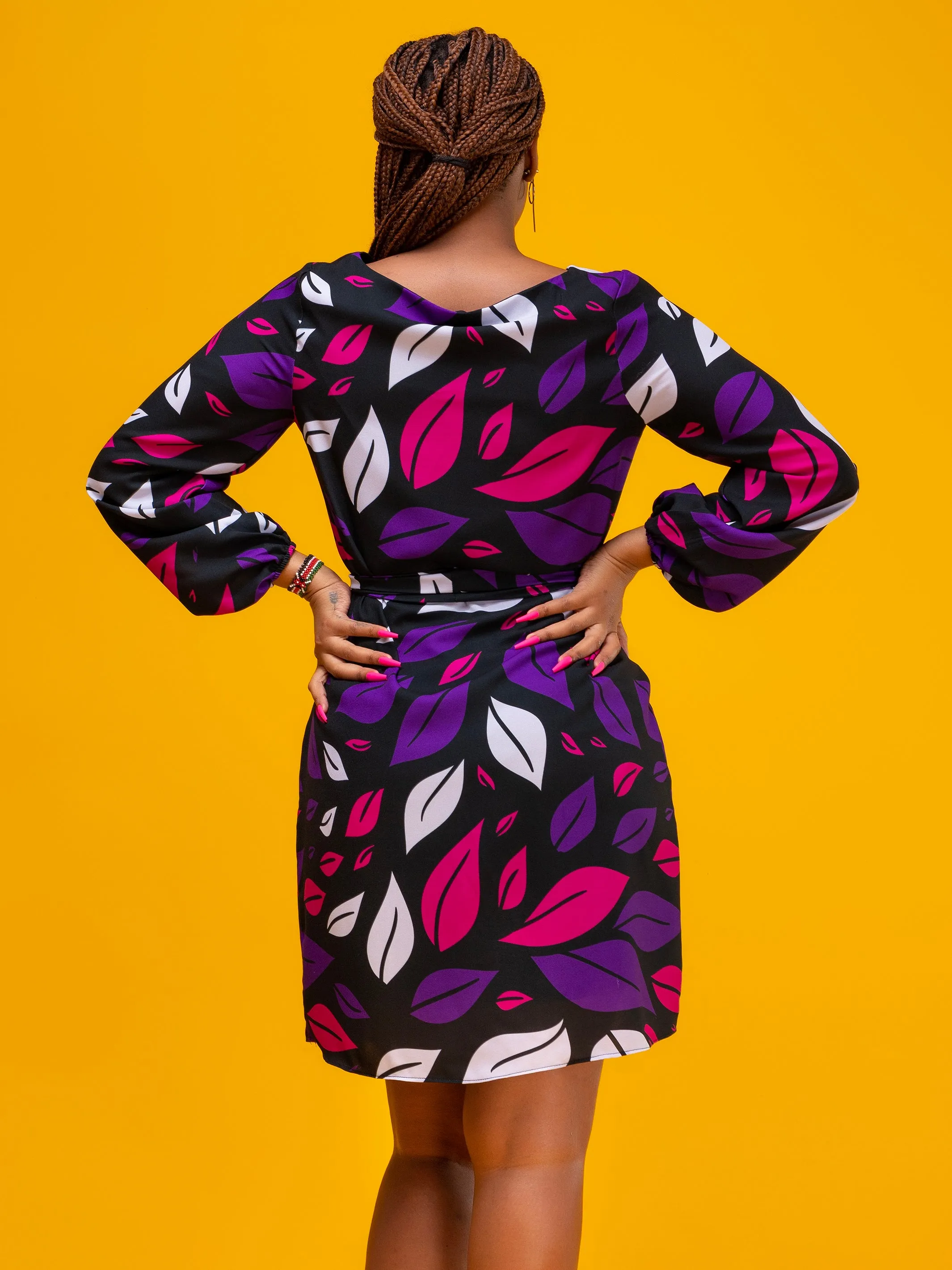 Vivo Zawadi Shift Dress - Purple / Pink Print