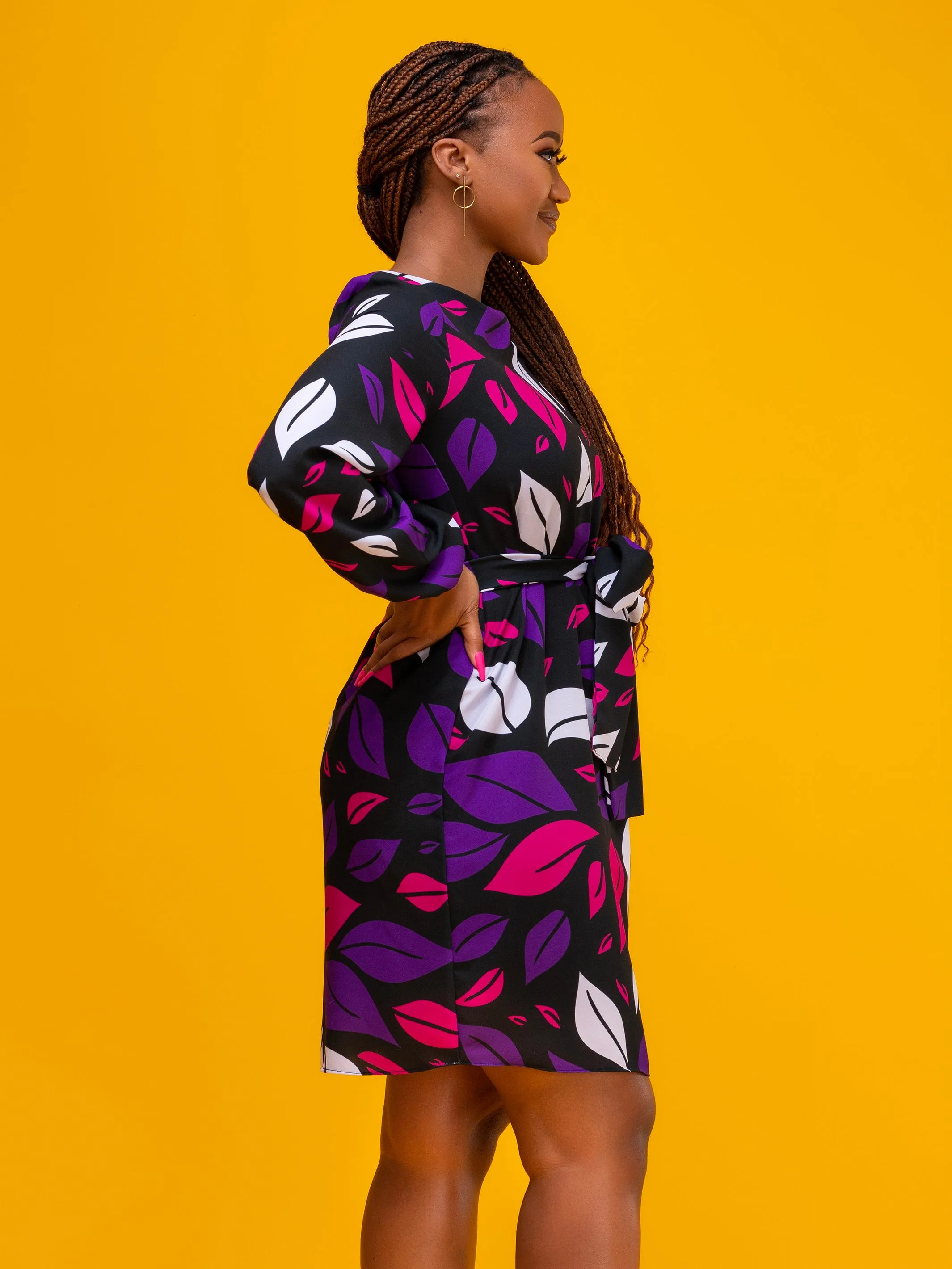 Vivo Zawadi Shift Dress - Purple / Pink Print