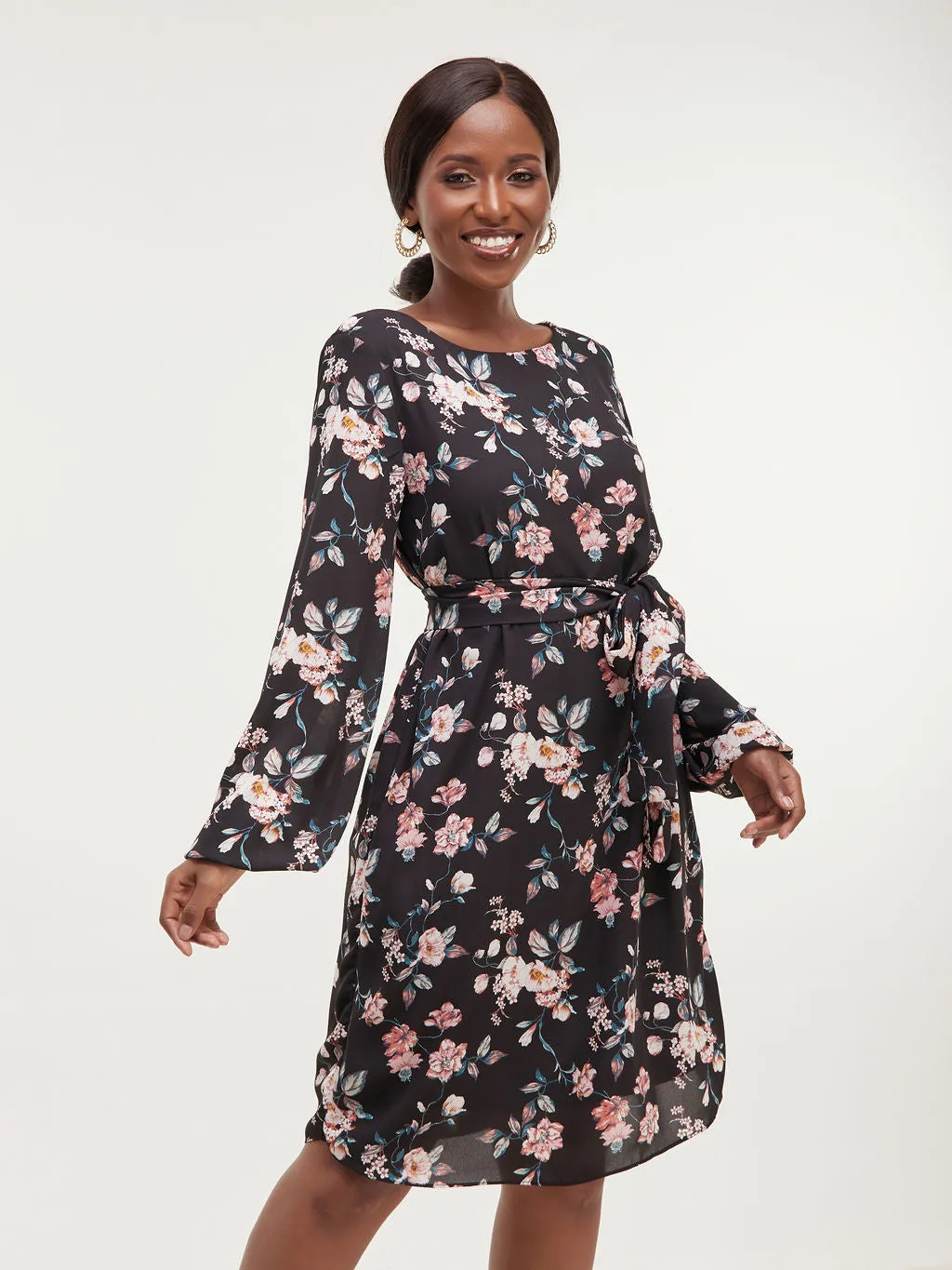 Vivo Zawadi Shift Dress - Red & Dark Teal Print