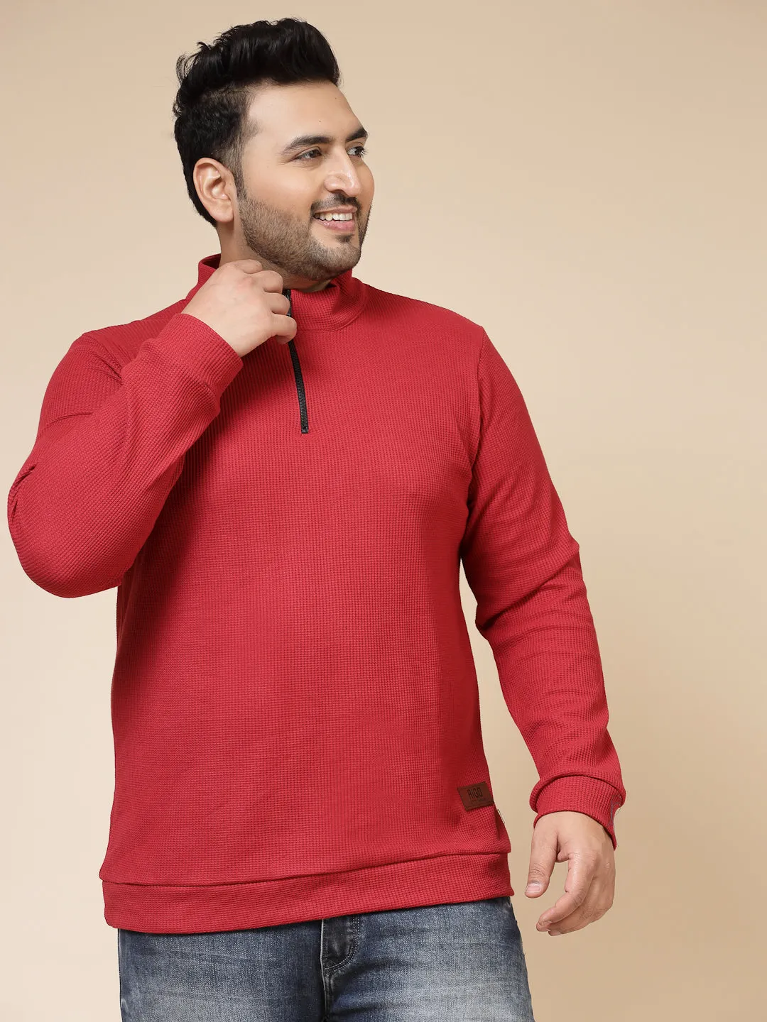 Waffle Henley Zip Tee for Men