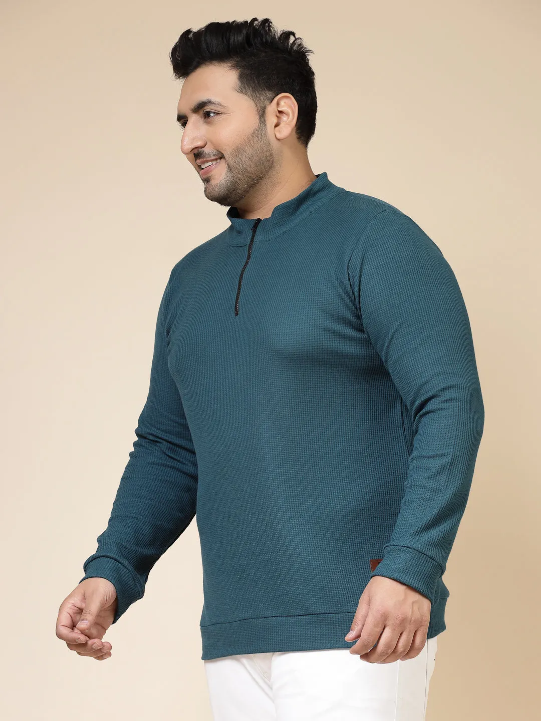Waffle Henley Zip Tee for Men