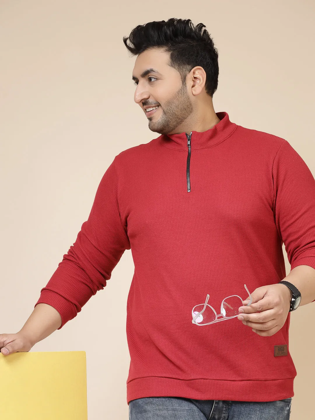 Waffle Henley Zip Tee for Men