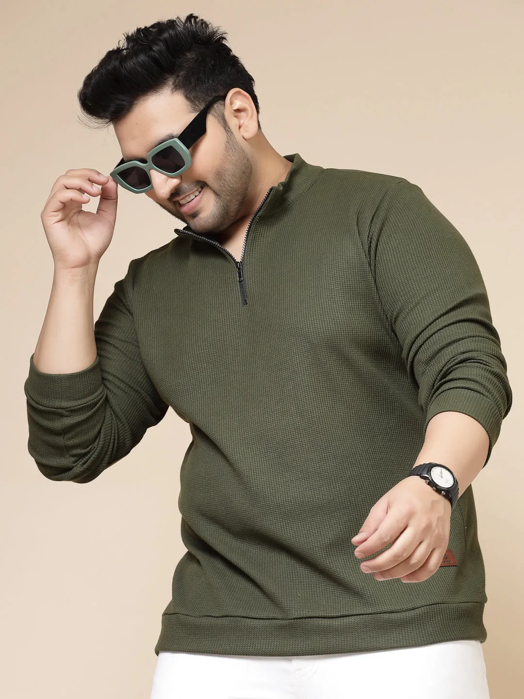 Waffle Henley Zip Tee for Men