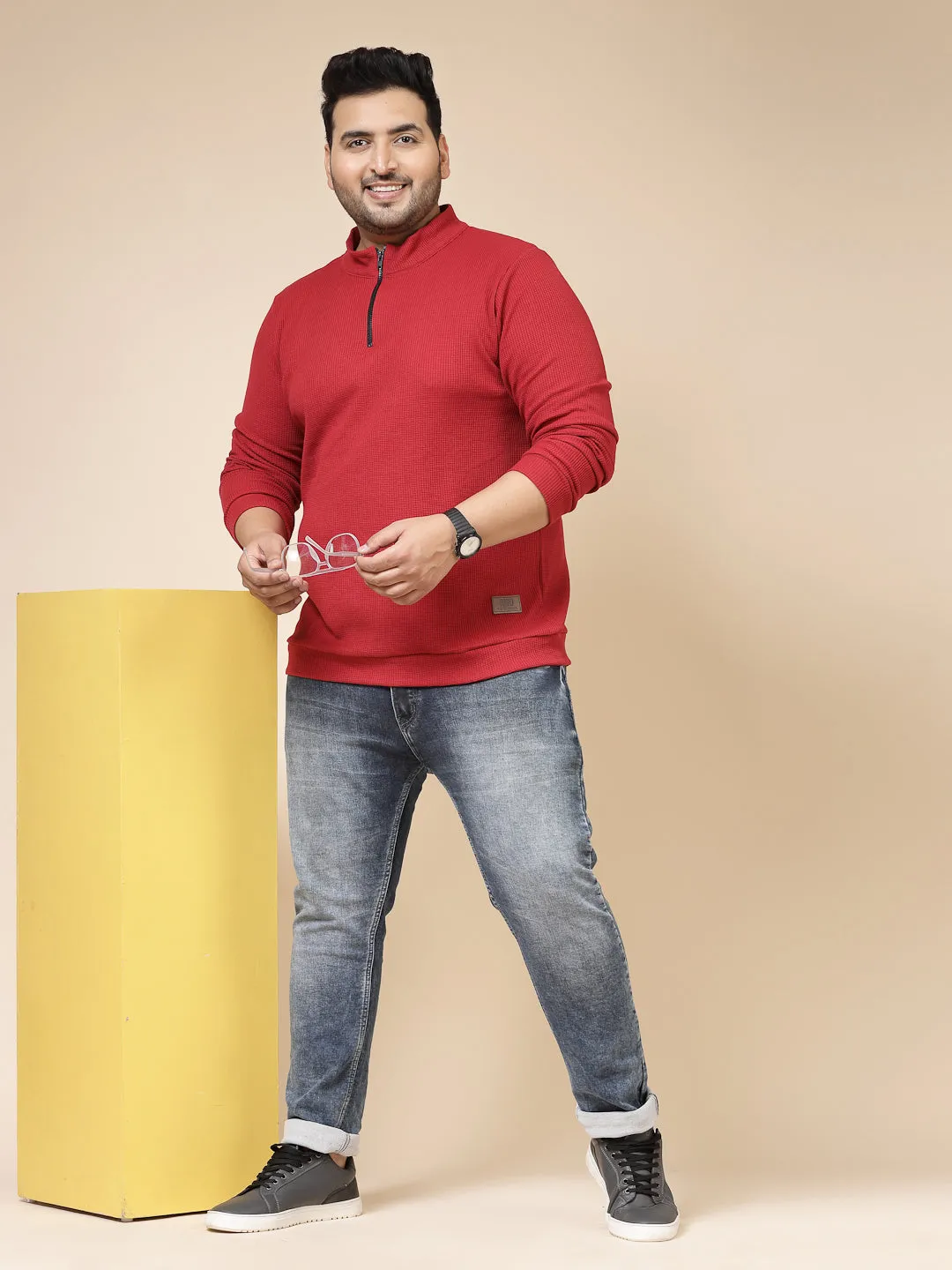 Waffle Henley Zip Tee for Men