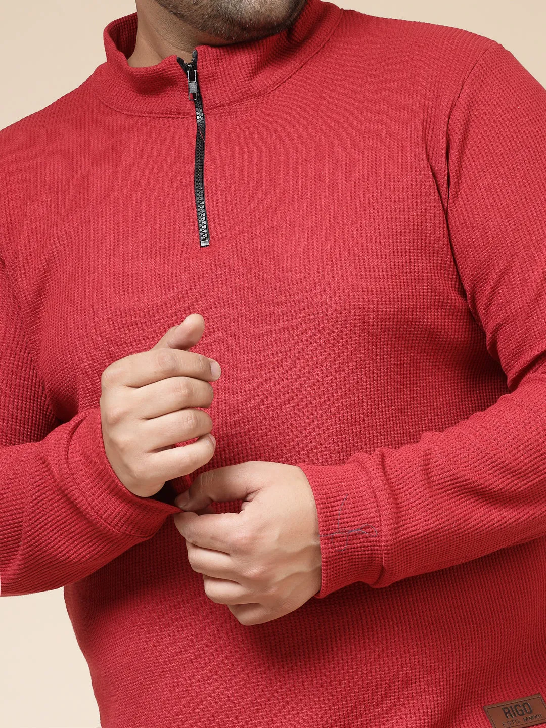 Waffle Henley Zip Tee for Men