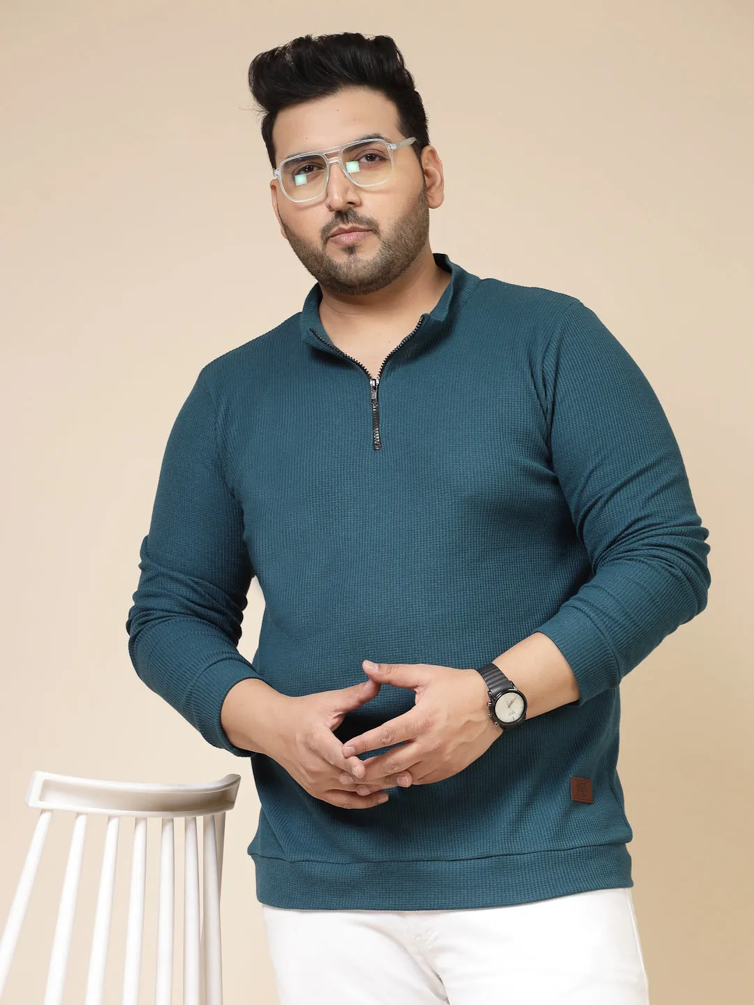 Waffle Henley Zip Tee for Men