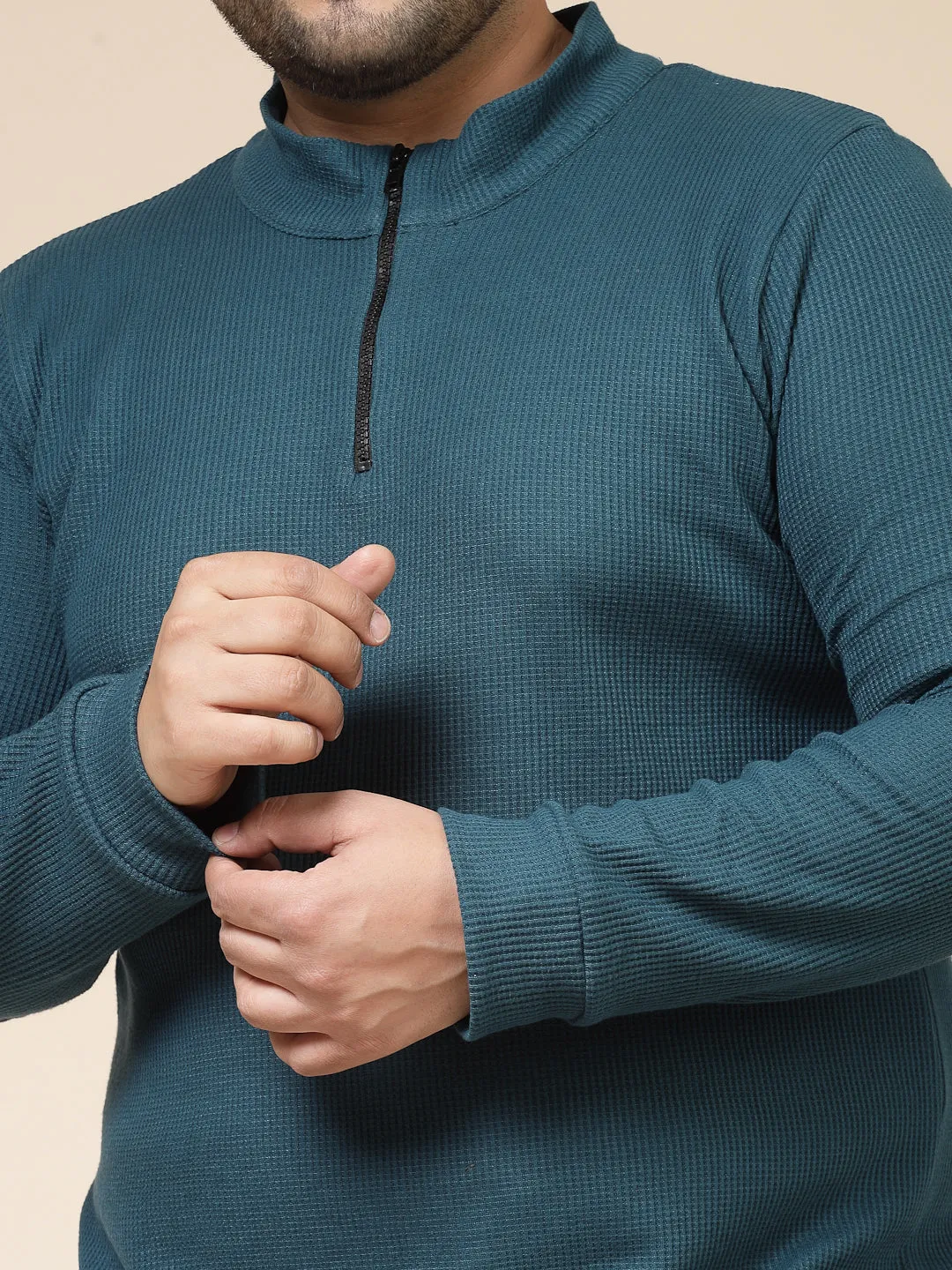 Waffle Henley Zip Tee for Men