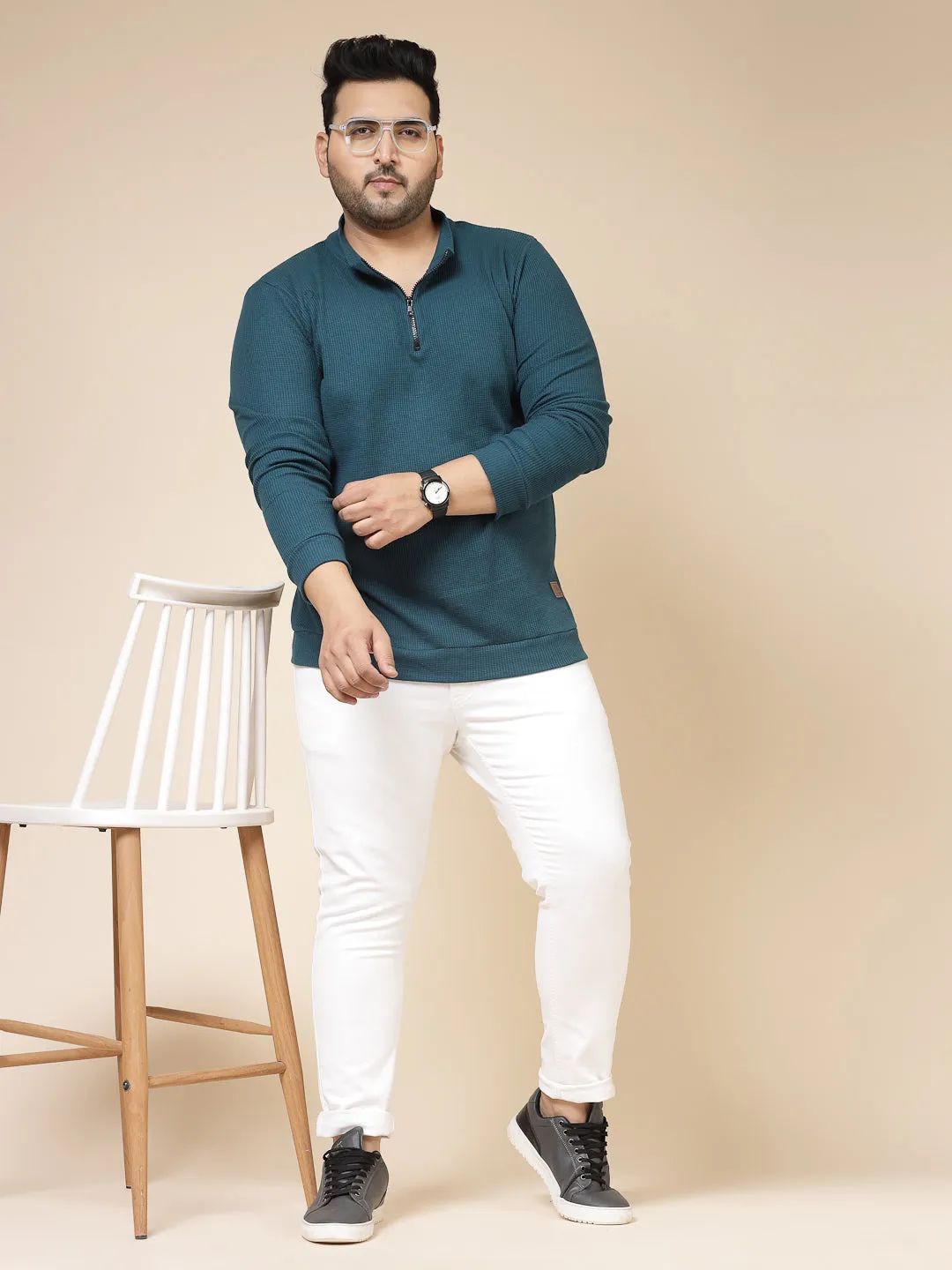 Waffle Henley Zip Tee for Men