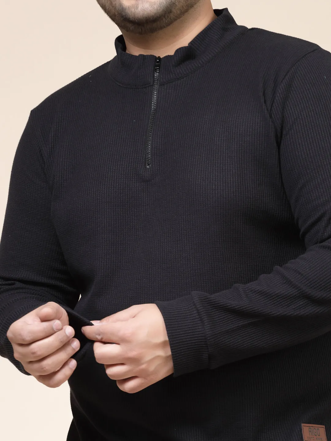 Waffle Henley Zip Tee for Men
