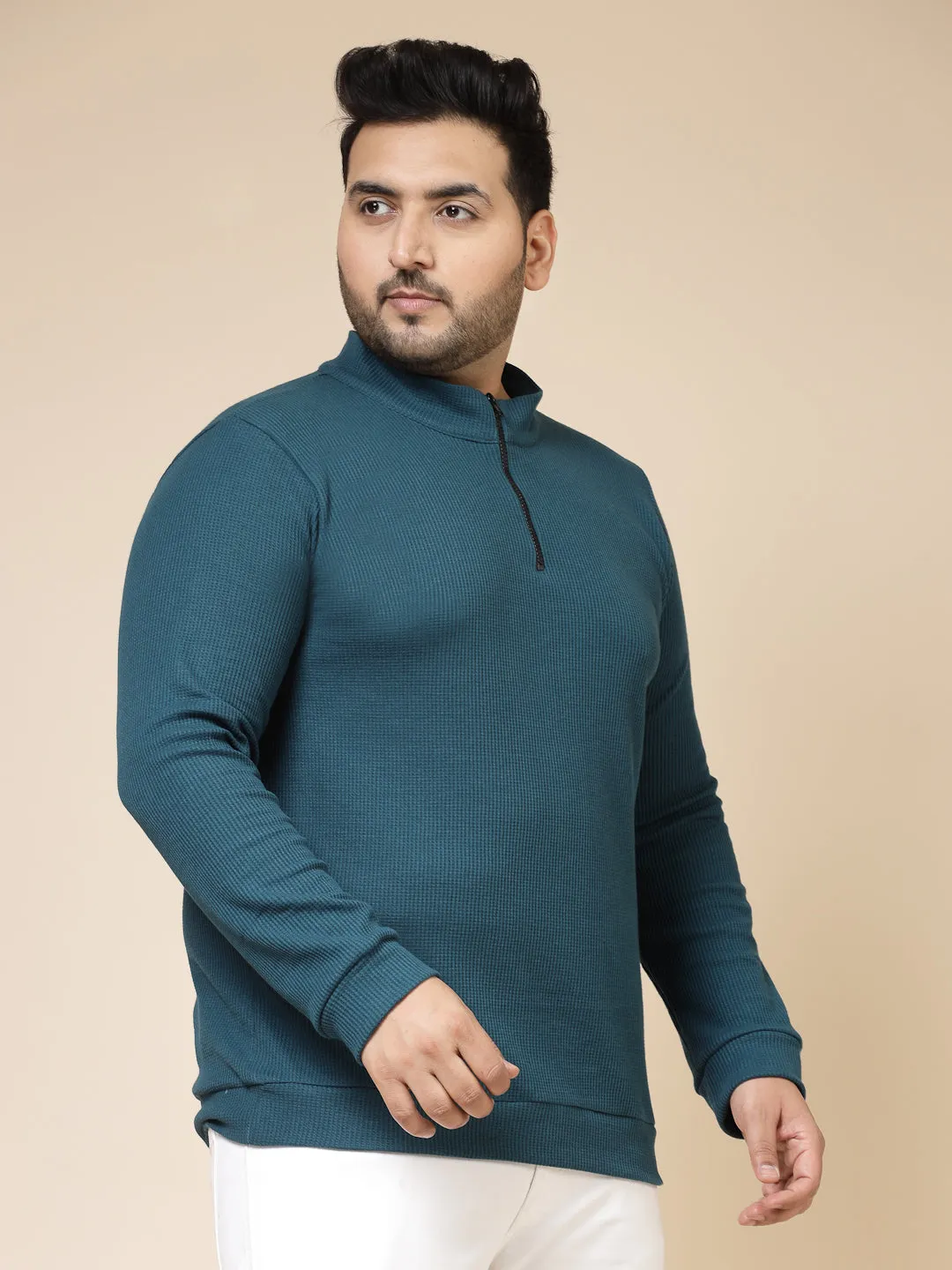 Waffle Henley Zip Tee for Men