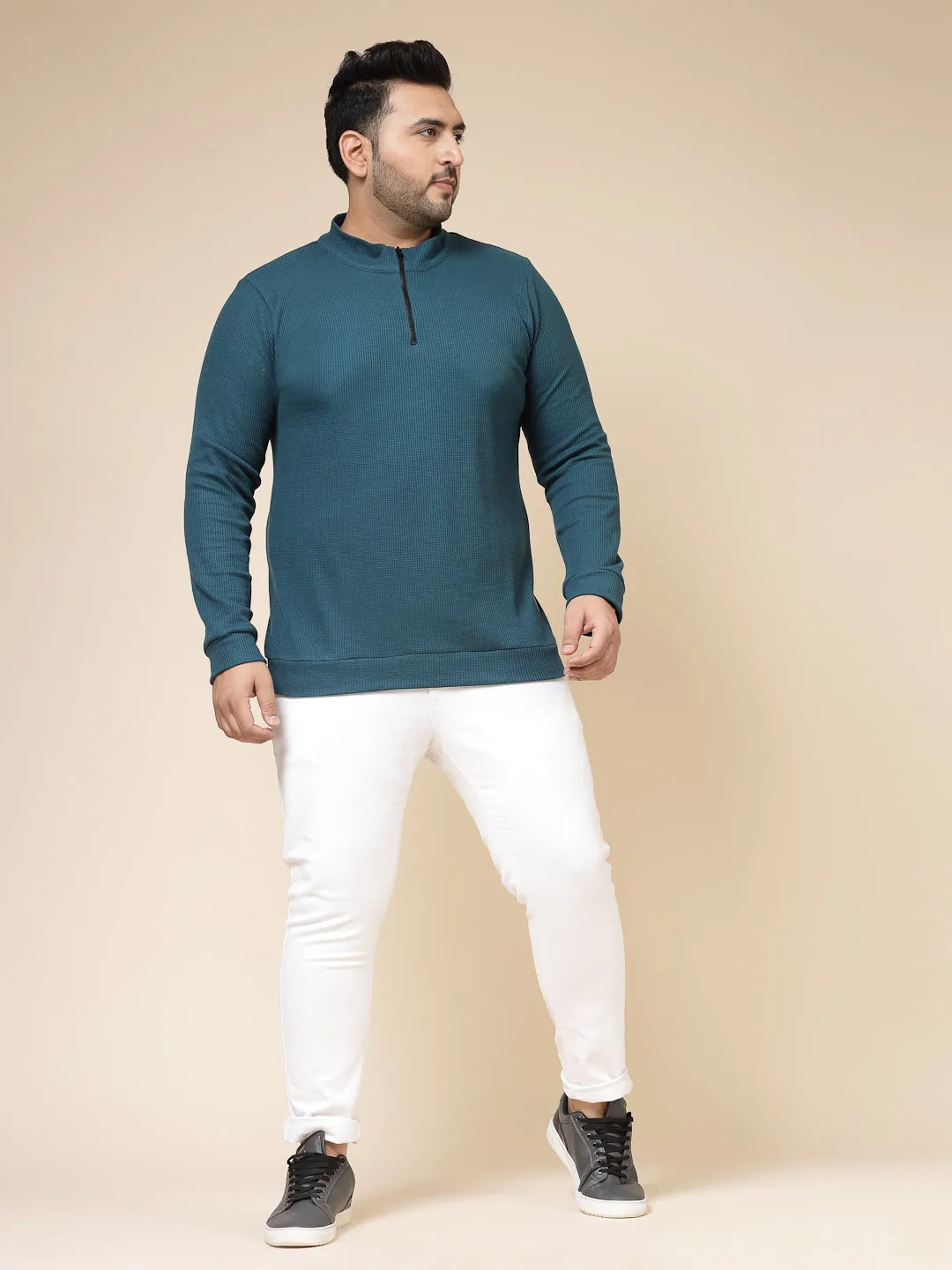 Waffle Henley Zip Tee for Men