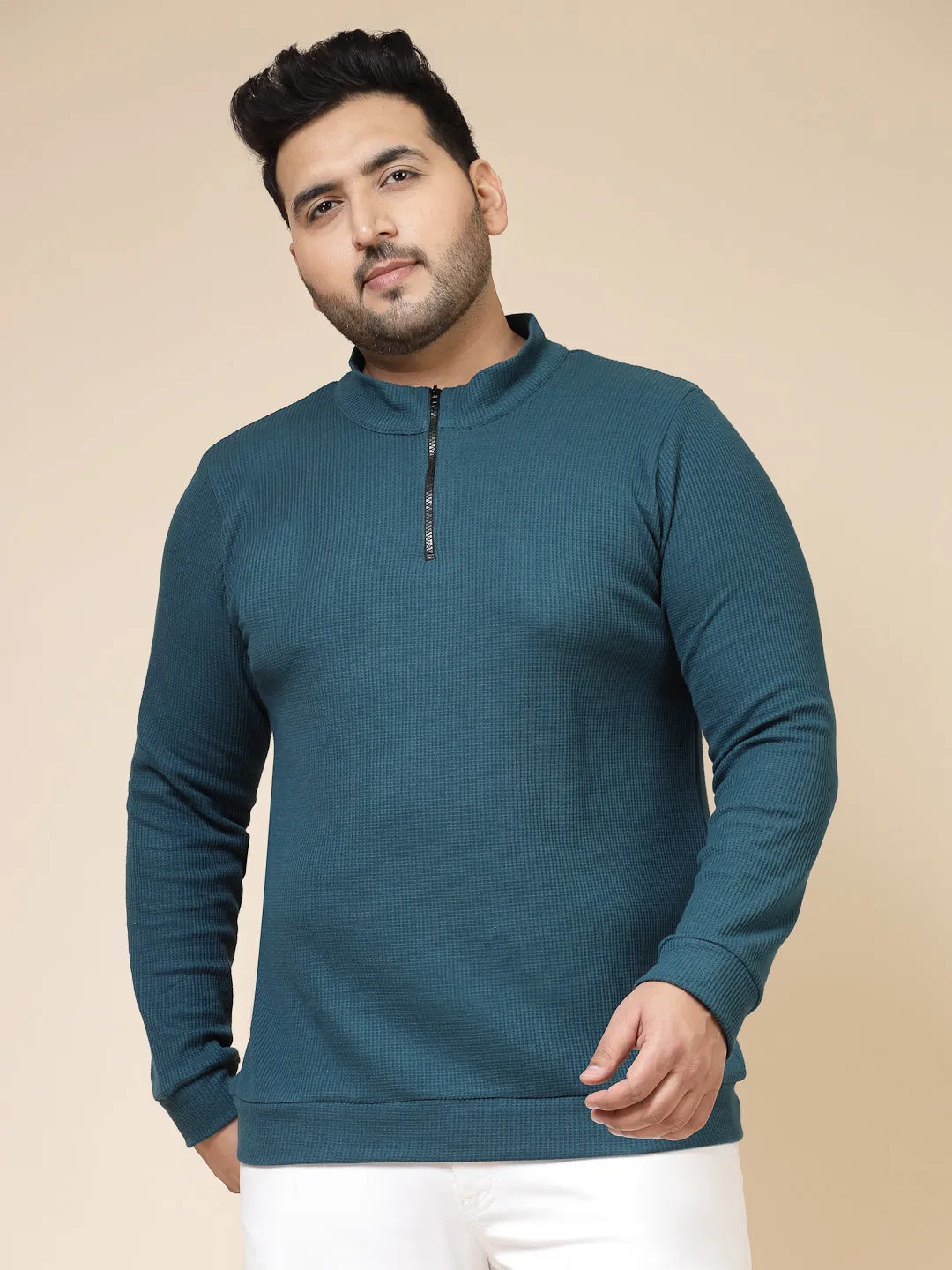 Waffle Henley Zip Tee for Men