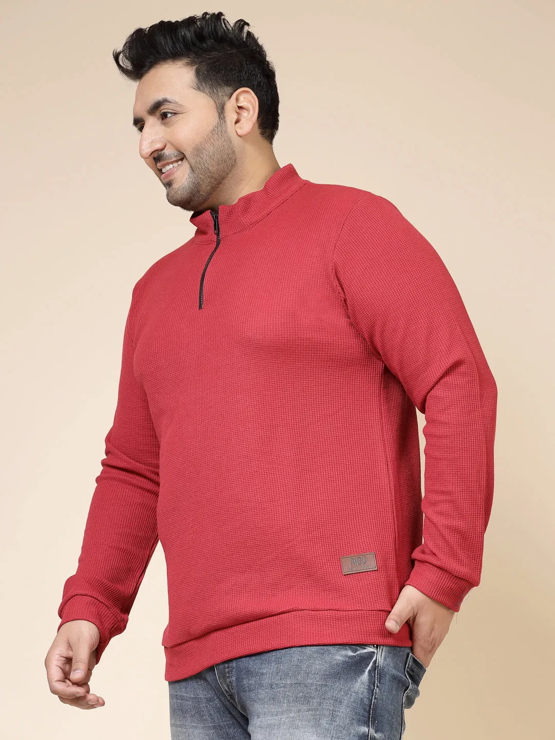Waffle Henley Zip Tee for Men