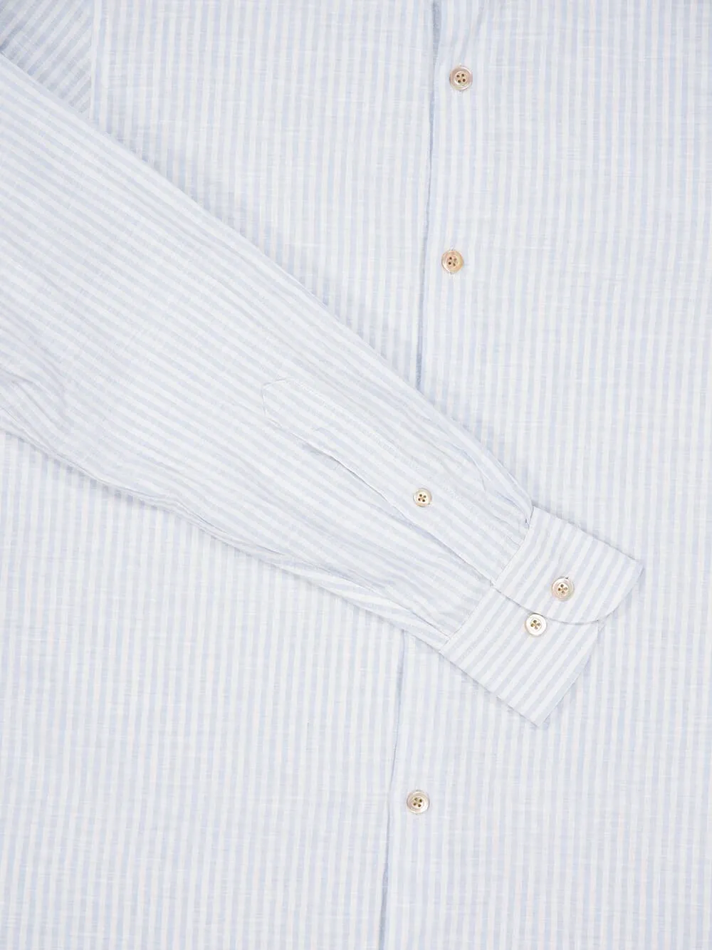 White & Light Blue Striped Cotton-Linen Shirt