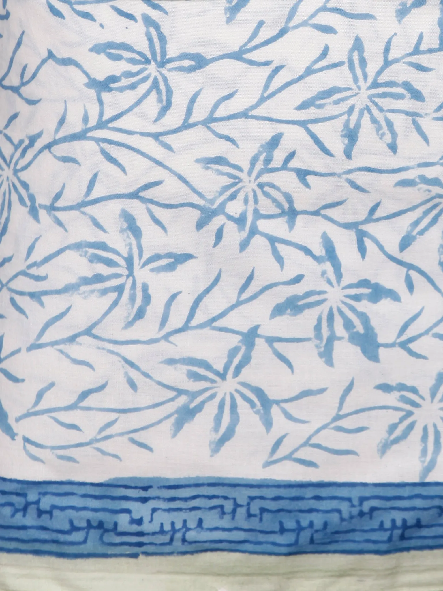 White Blue Green  Hand Block Printed Cotton Suit-Salwar Fabric With Chiffon Dupatta (Set of 3) - SU01HB391