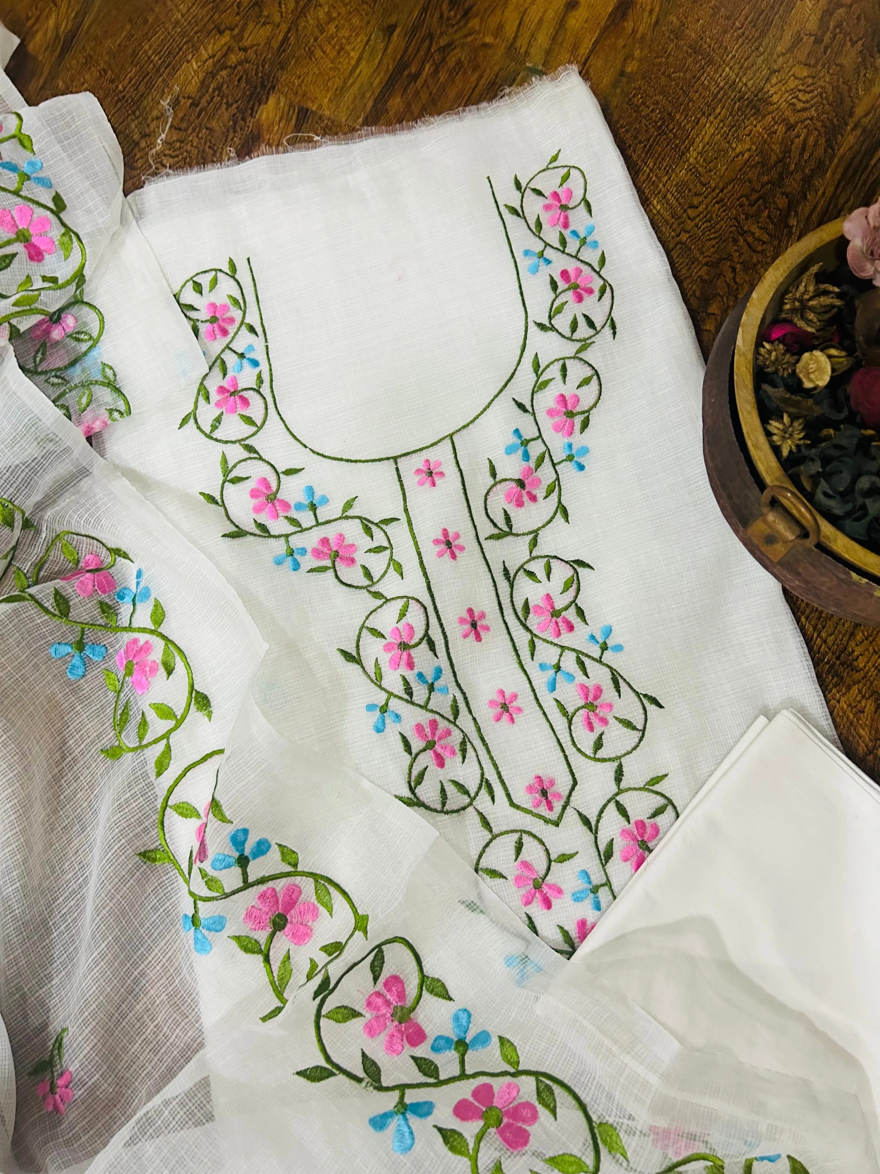 White embroidered Kota Doriya Suit