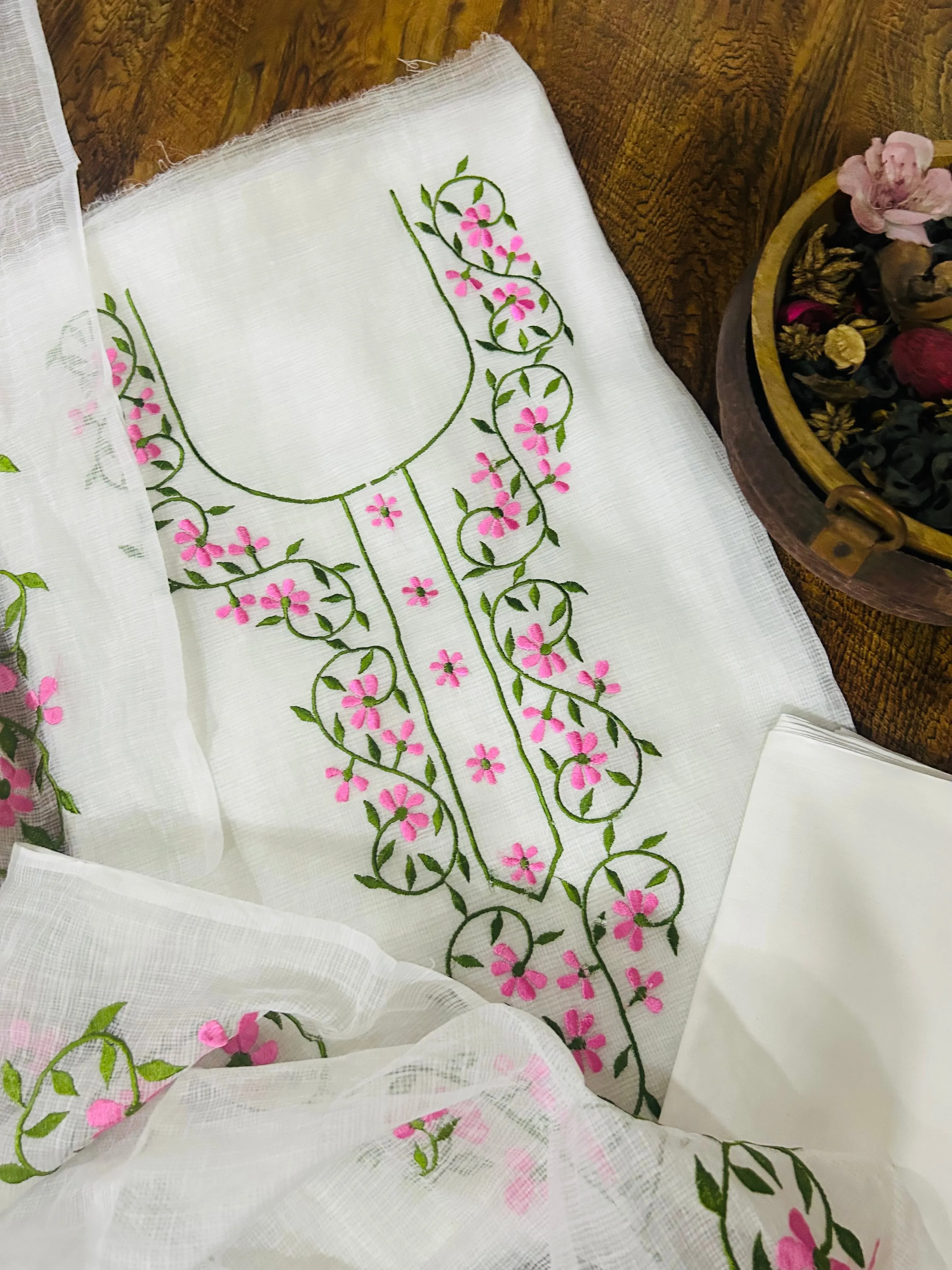 White embroidered Kota Doriya Suit