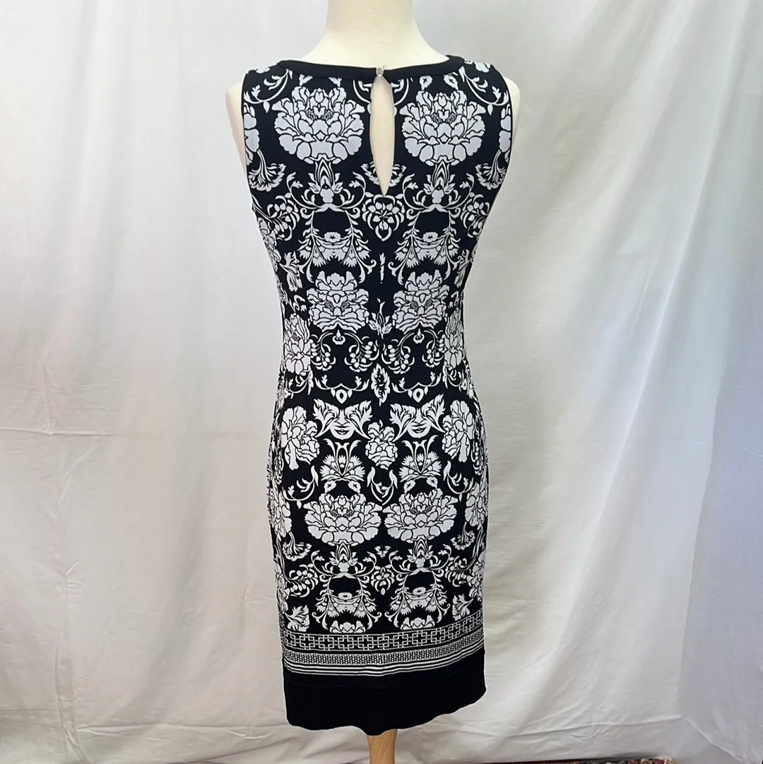 White House Black Market black print Stretch Shift Midi Dress -- XS