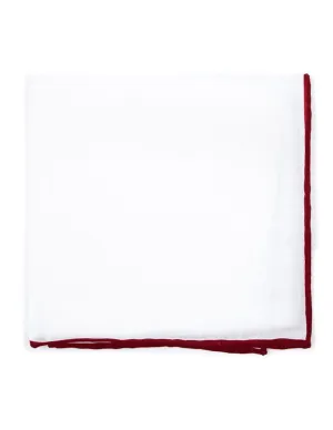 White Linen With Rolled Border Burgundy Pocket Square