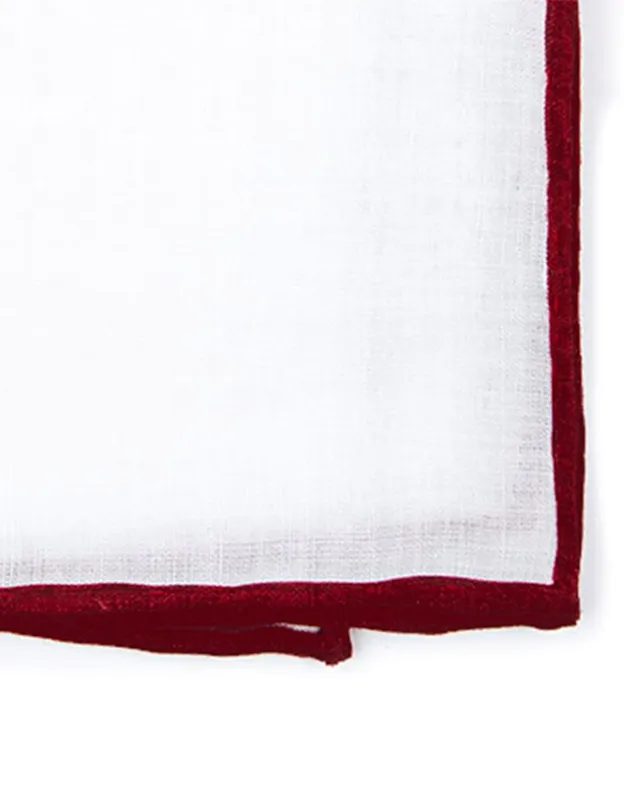 White Linen With Rolled Border Burgundy Pocket Square