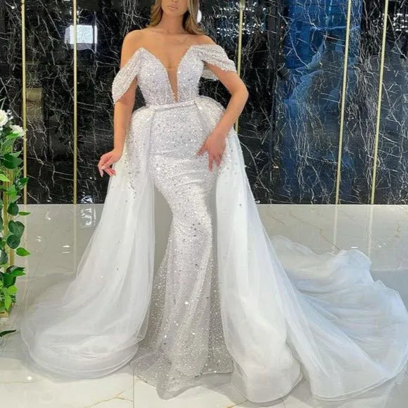 White Luxury Detachable Skirt Evening Dresses Gowns