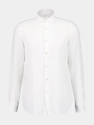 White Regular Fit Linen Button-Up Shirt