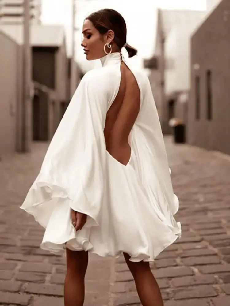 White Turtleneck Long Ruffled