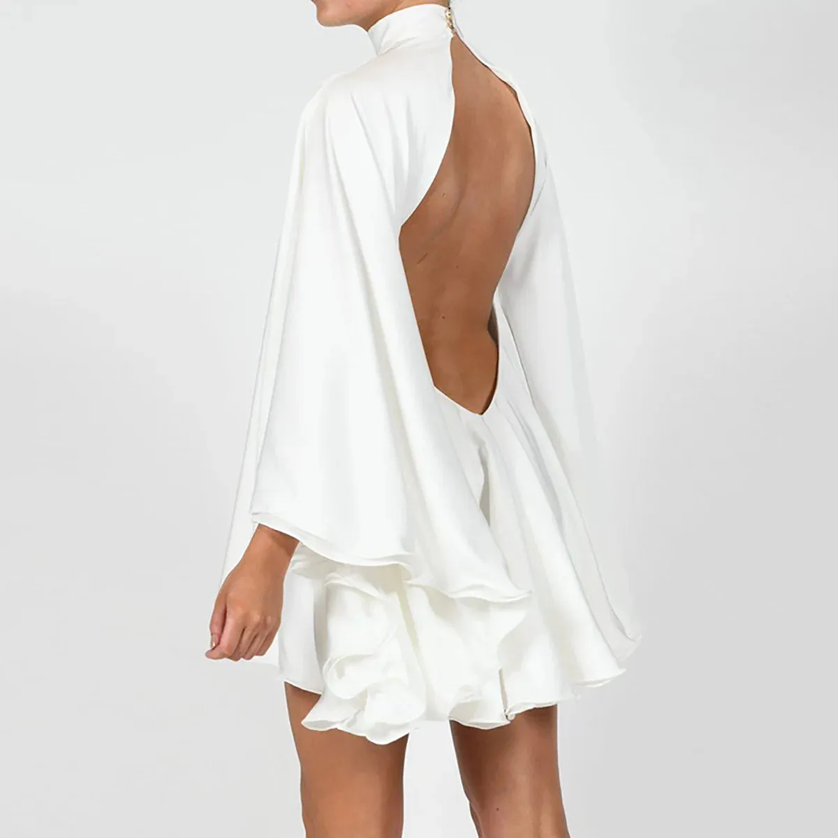 White Turtleneck Long Ruffled