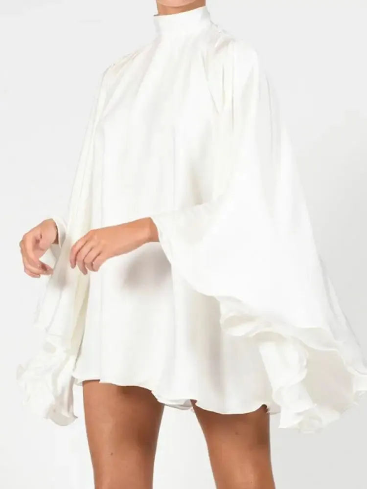 White Turtleneck Long Ruffled