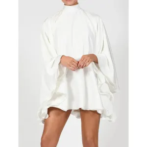 White Turtleneck Long Ruffled