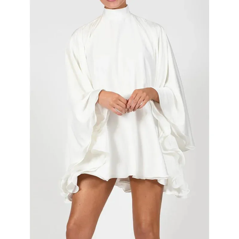 White Turtleneck Long Ruffled