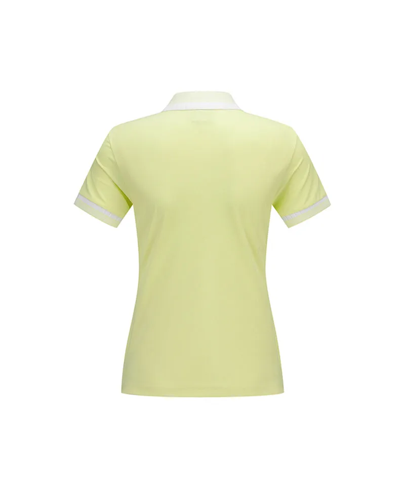 Women Collar Color Block Short T- Shirt - Yellow