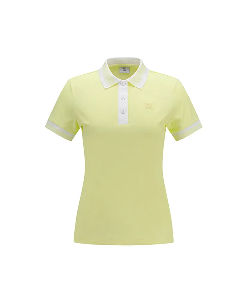 Women Collar Color Block Short T- Shirt - Yellow