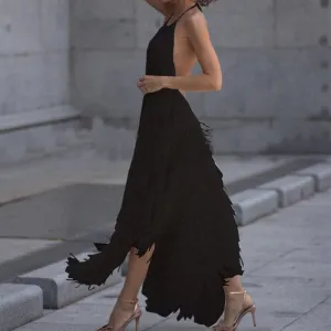 Women Fringed Sexy Elegant Backless Club Night Party Dress