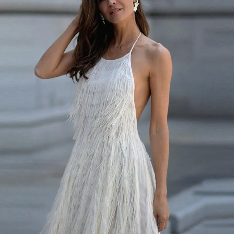 Women Fringed Sexy Elegant Backless Club Night Party Dress