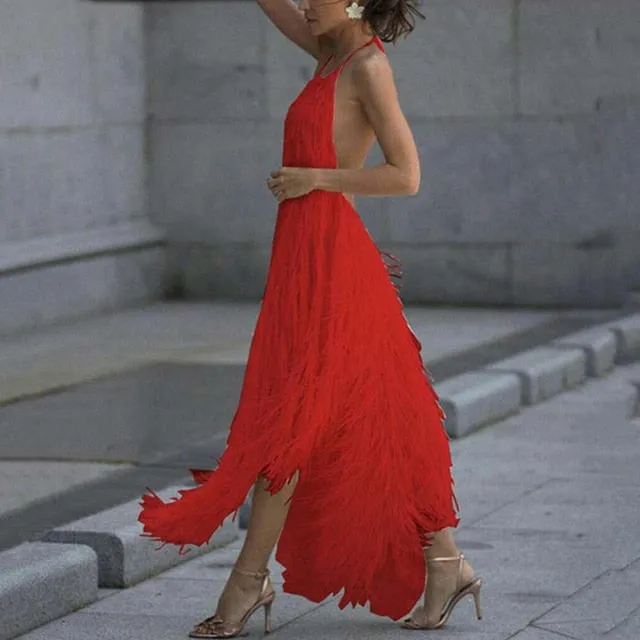 Women Fringed Sexy Elegant Backless Club Night Party Dress