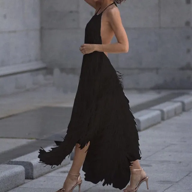 Women Fringed Sexy Elegant Backless Club Night Party Dress