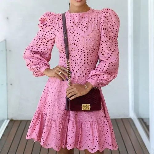 Women Long Sleeve Hollow Out Elegant Dress